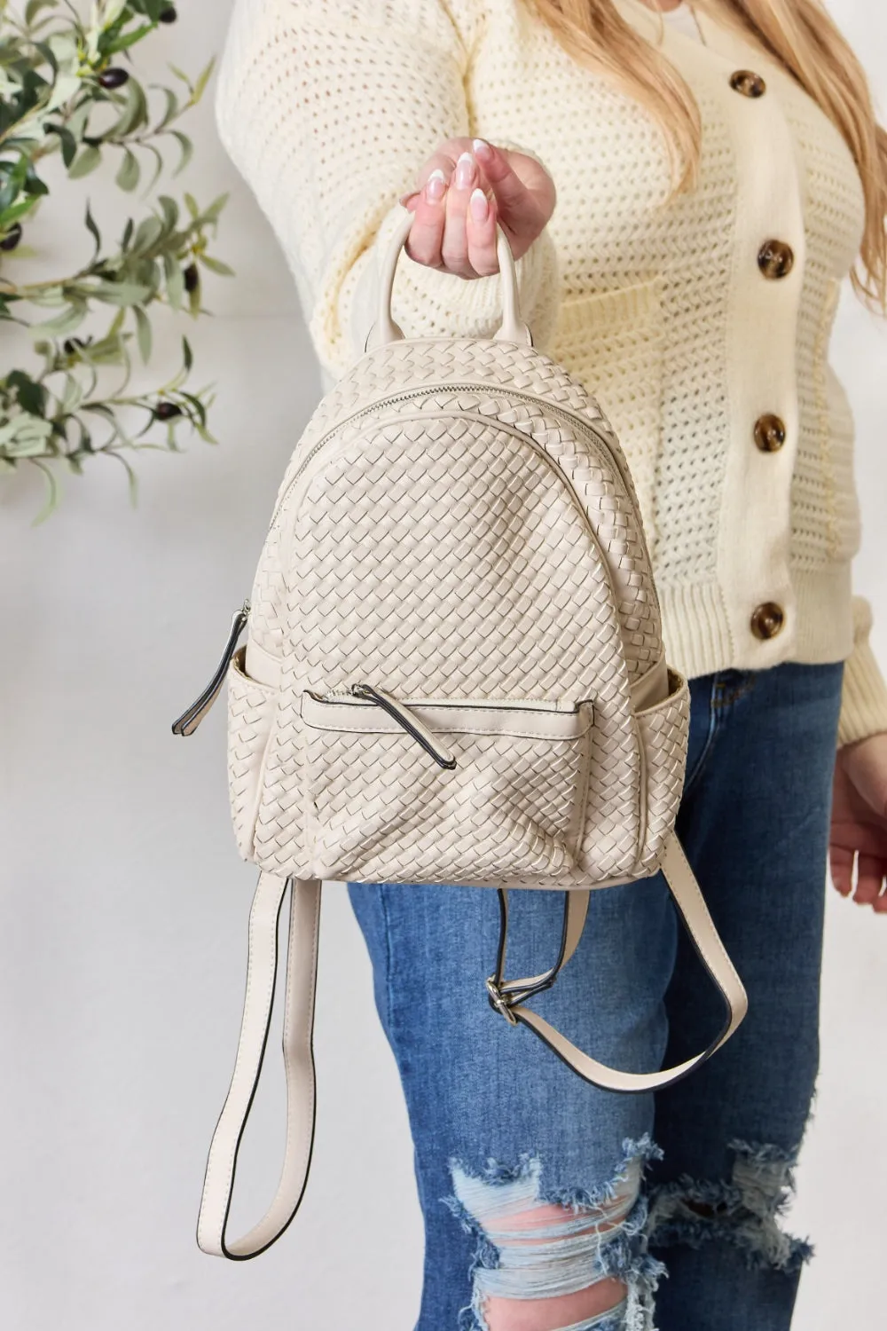 PLeather Woven Backpack
