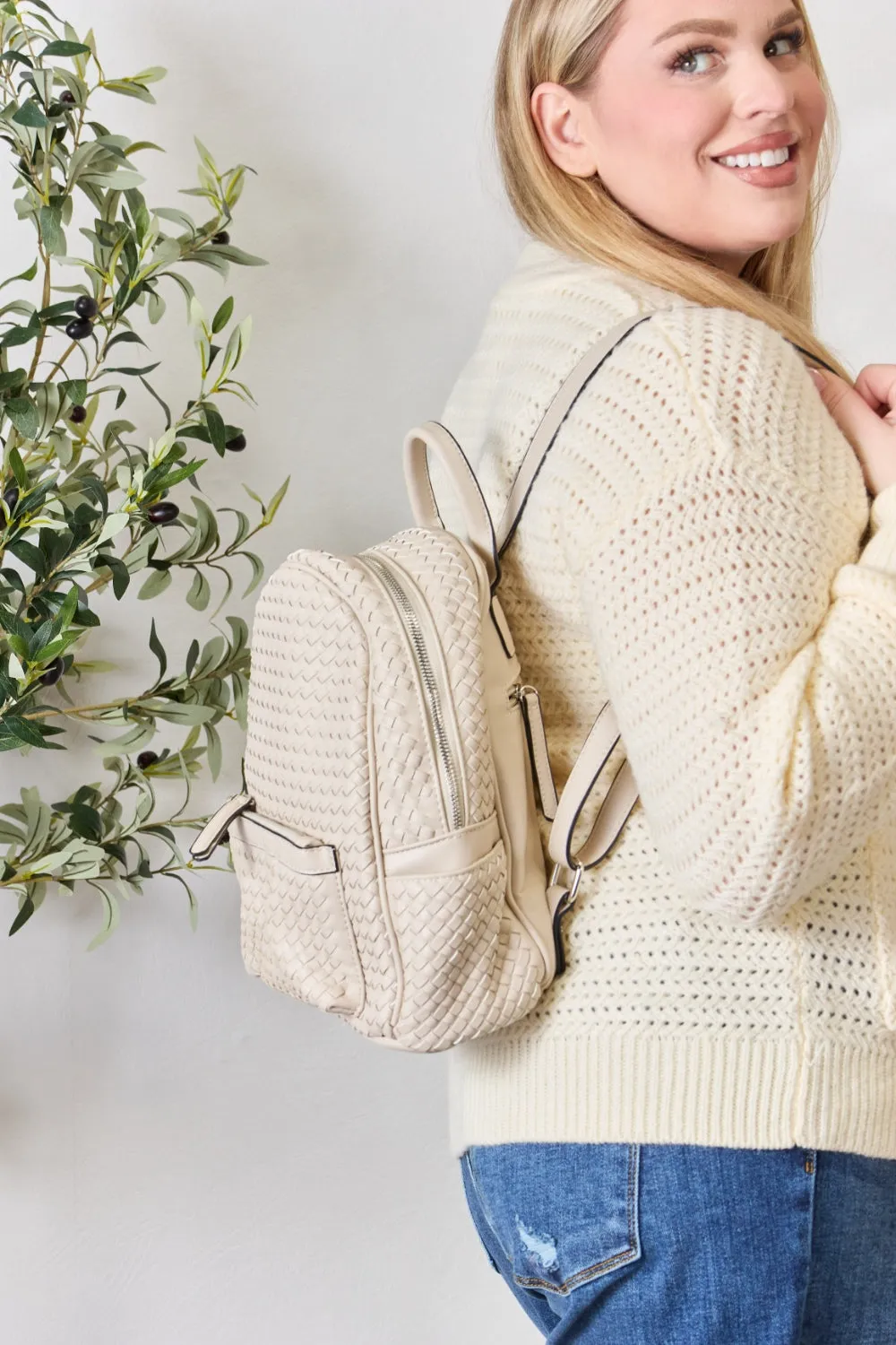PLeather Woven Backpack