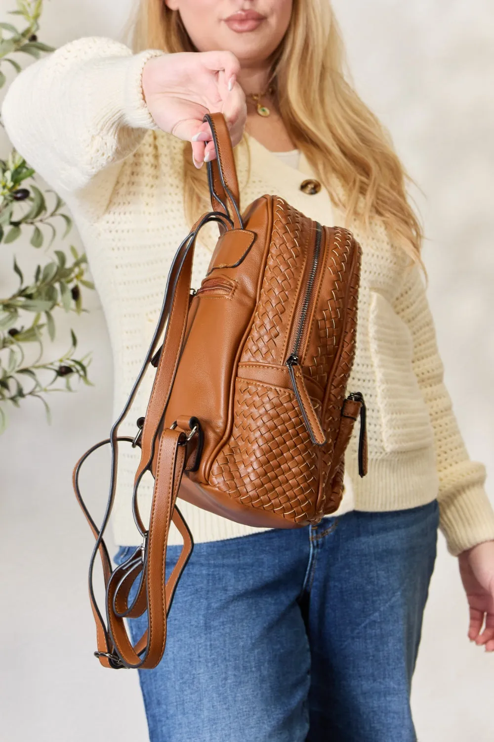 PLeather Woven Backpack