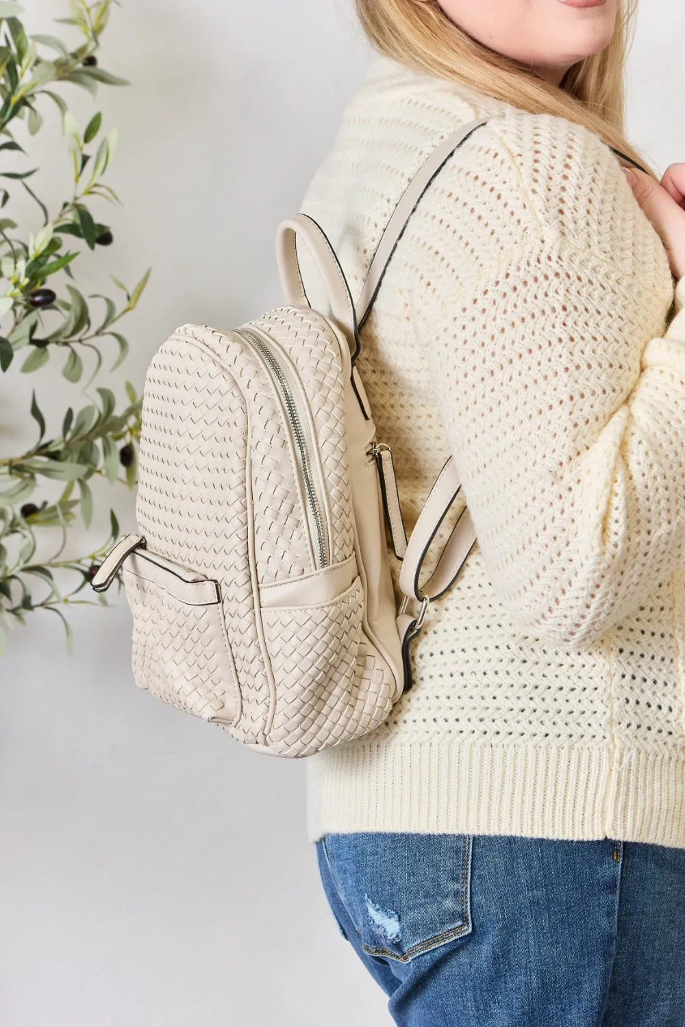 PLeather Woven Backpack