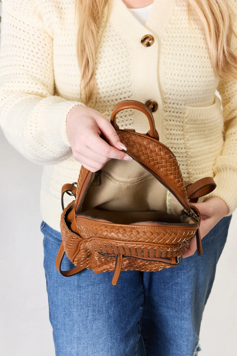 PLeather Woven Backpack