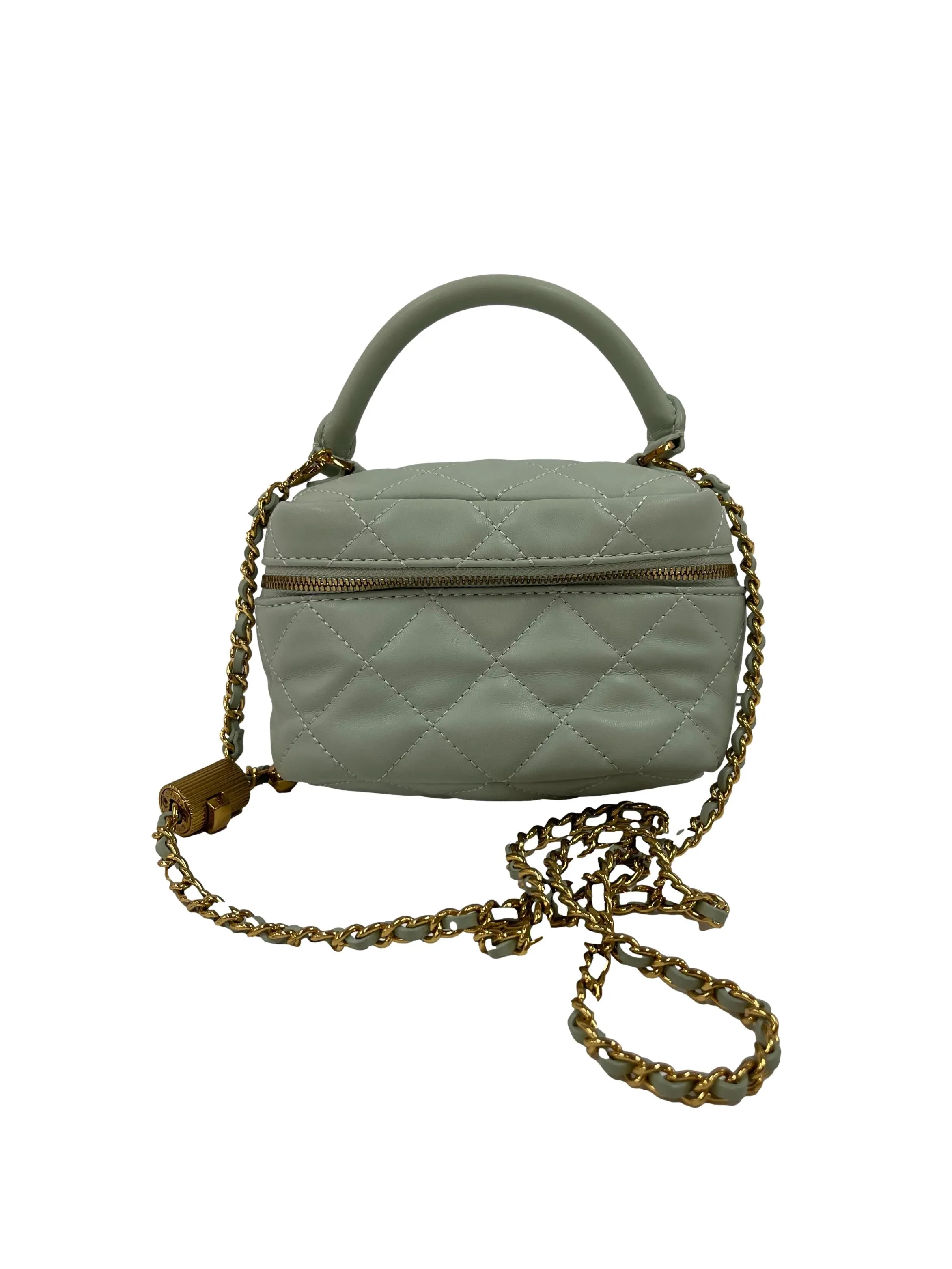 Quilted Round Pouch In Mint Green