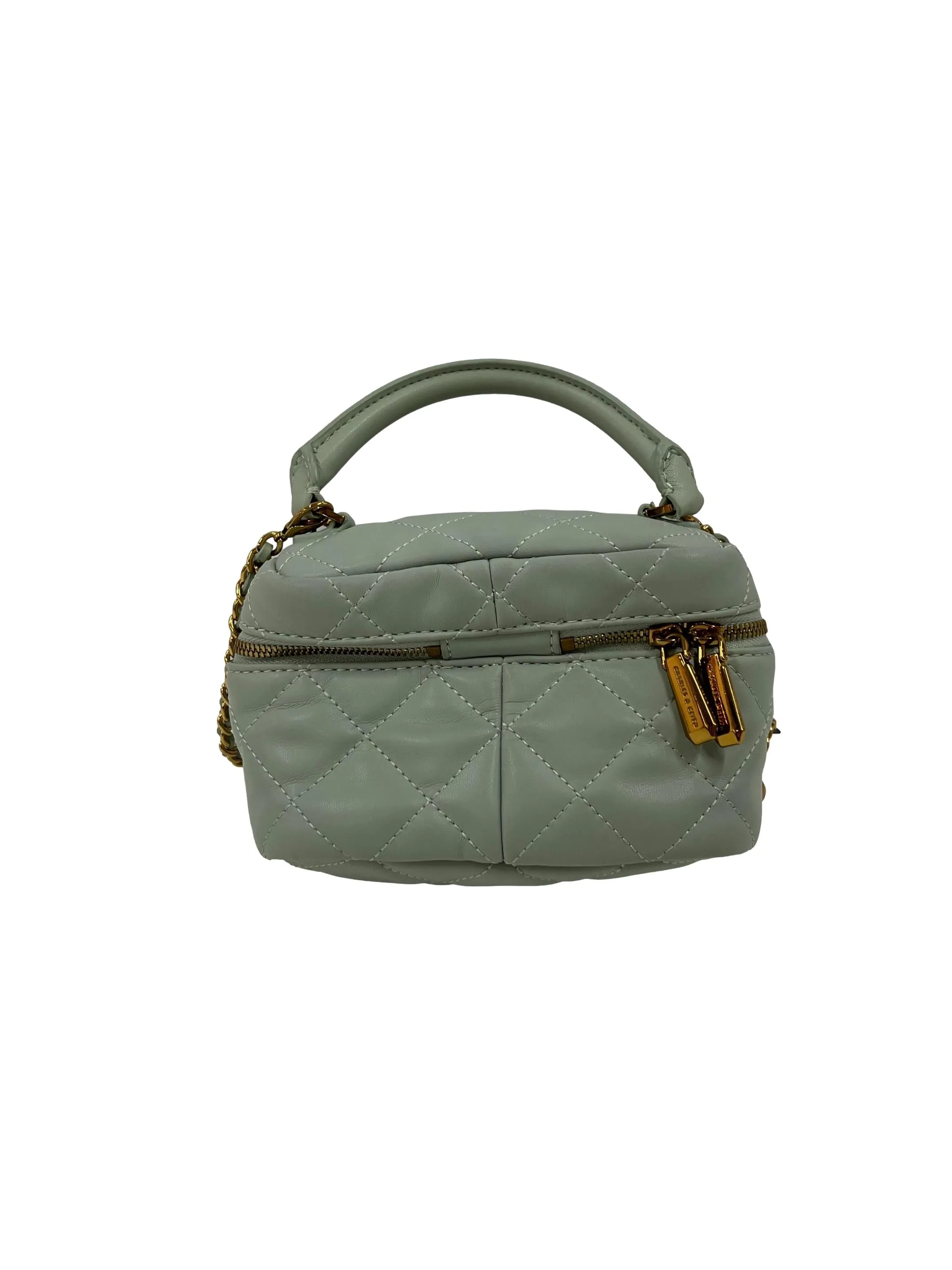 Quilted Round Pouch In Mint Green