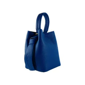 RB1006CH | Bucket Bag with Clutch in Genuine Leather Made in Italy. Shoulder bag with shiny gold metal lobster clasp attachments - Royal Blue - Dimensions: 16 x 14 x 21 cm   Handle 13 cm