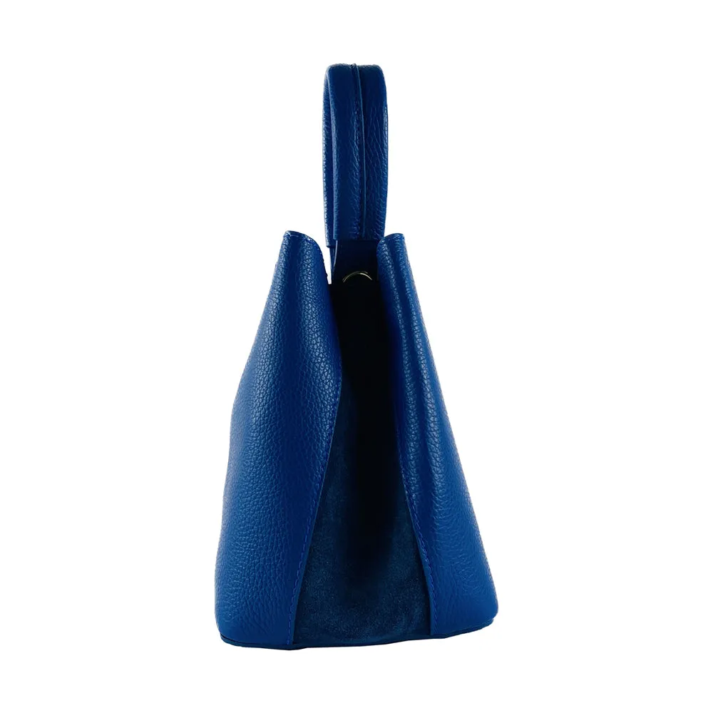 RB1006CH | Bucket Bag with Clutch in Genuine Leather Made in Italy. Shoulder bag with shiny gold metal lobster clasp attachments - Royal Blue - Dimensions: 16 x 14 x 21 cm   Handle 13 cm