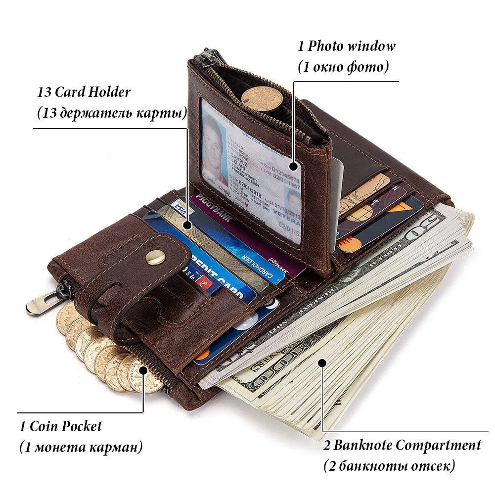 RFID 100% Genuine Leather Coin Purse Card Men's Wallet