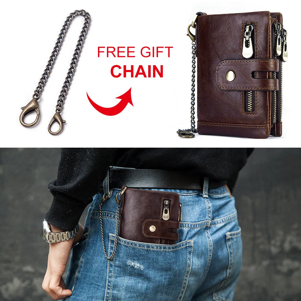 RFID 100% Genuine Leather Coin Purse Card Men's Wallet