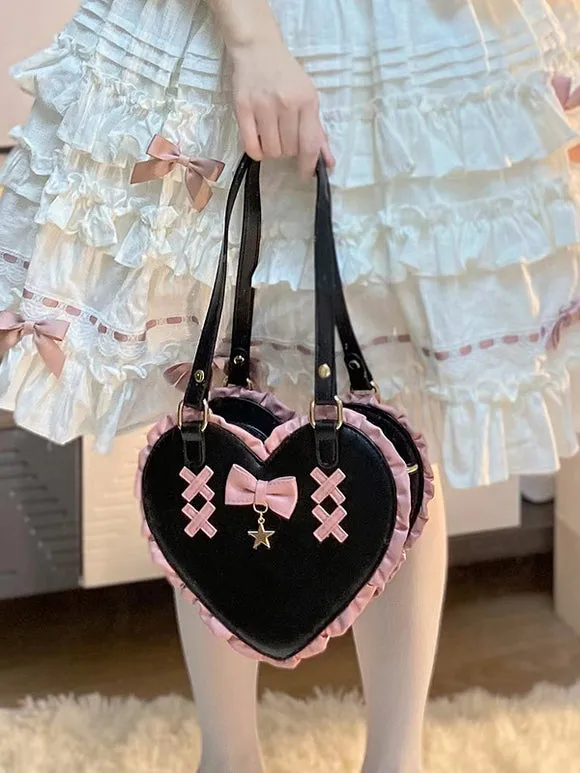 ROCOCO Style Lolita Bag Black PU Leather Bows PU Leather Cross-body Bag Lolita Accessories