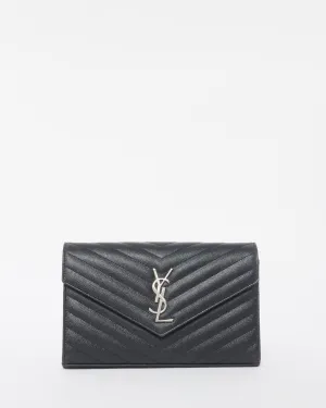 Saint Laurent Black Grain de Poudre Leather Classic Cassandre Chain Wallet Crossbody
