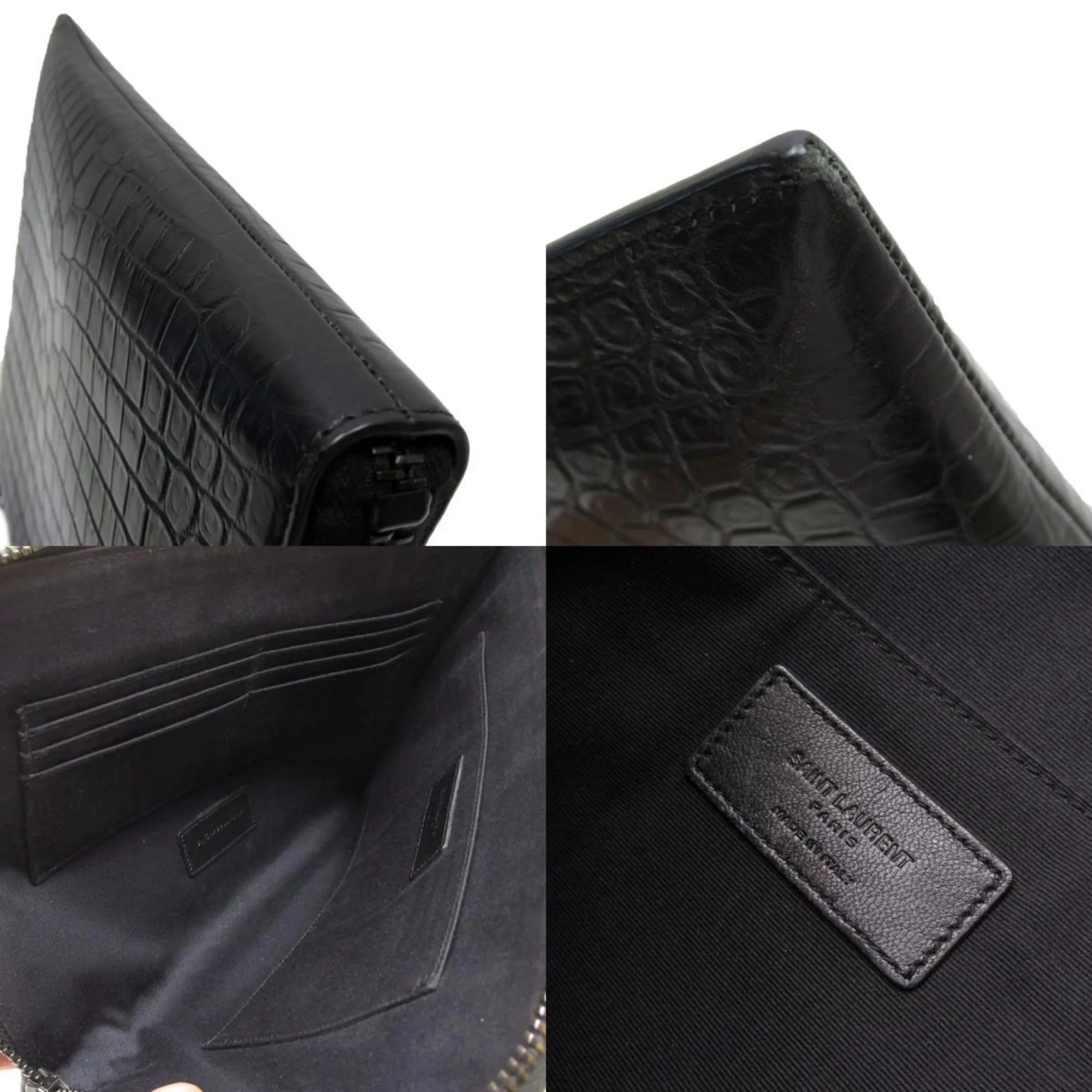 Saint Laurent Clutch Bag Embossed Leather Black Men's 479964 t18969a