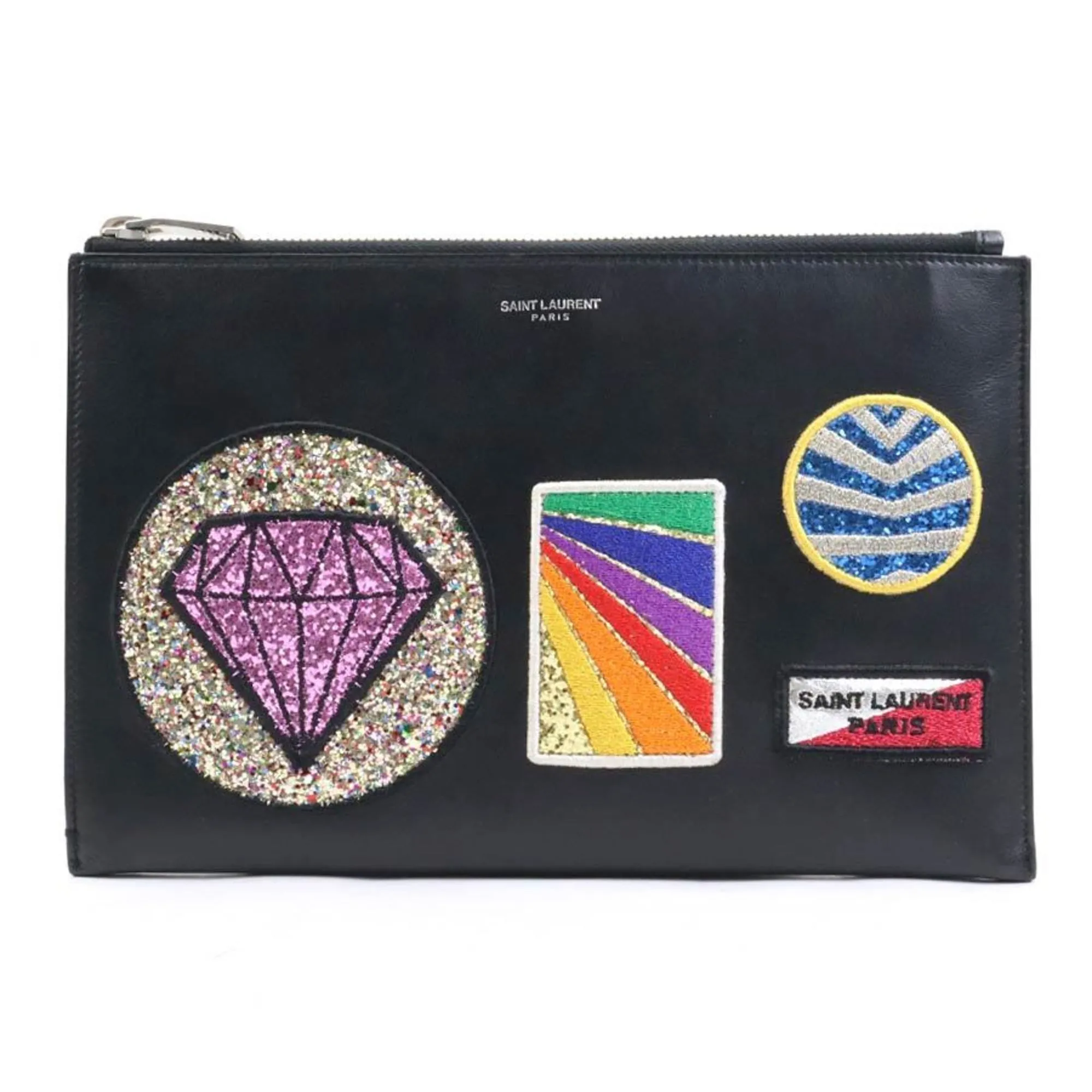 Saint Laurent Clutch Bag Leather Black Multicolor Men's Women's e59592k