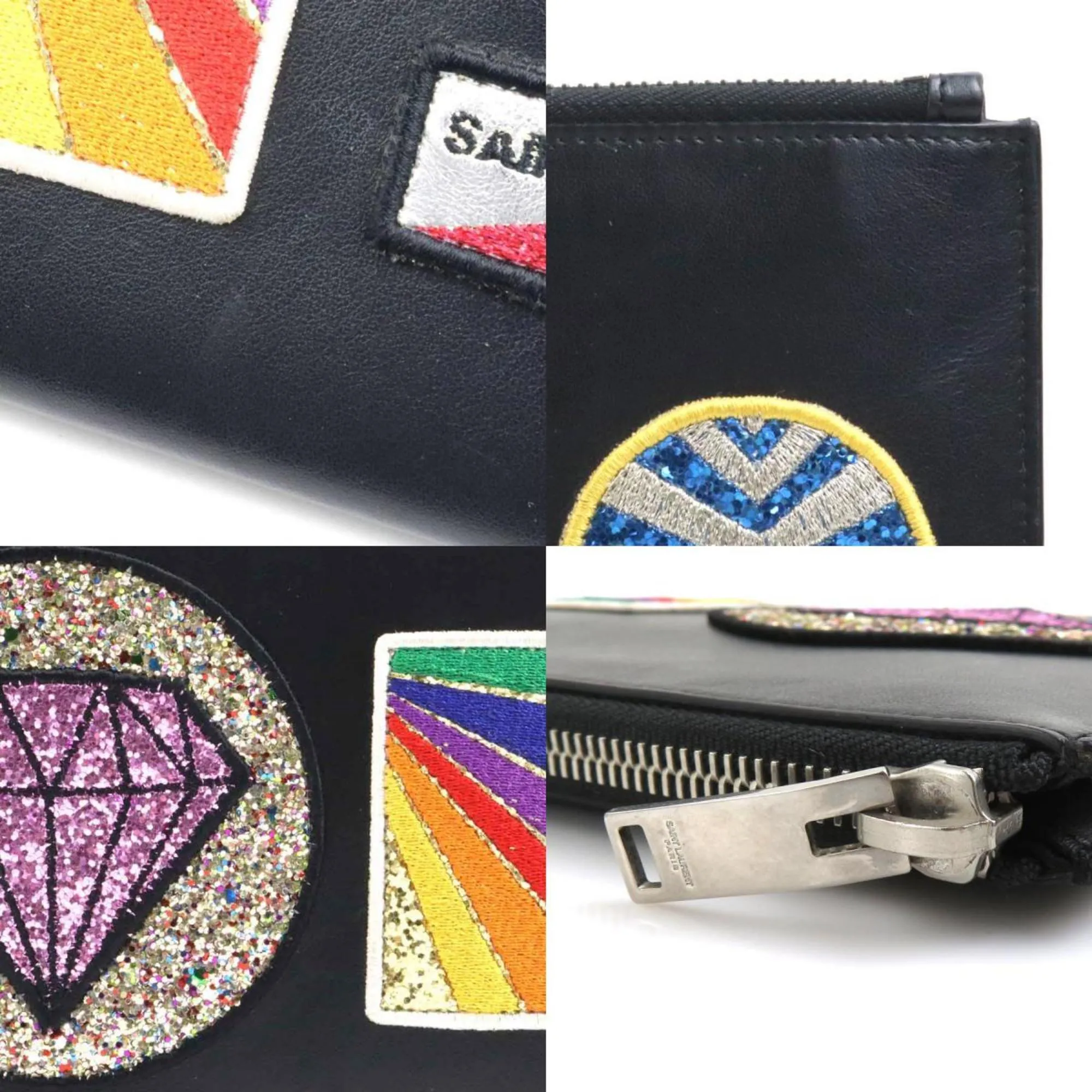 Saint Laurent Clutch Bag Leather Black Multicolor Men's Women's e59592k