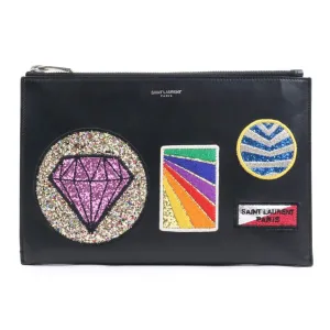 Saint Laurent Clutch Bag Leather Black Multicolor Men's Women's e59592k