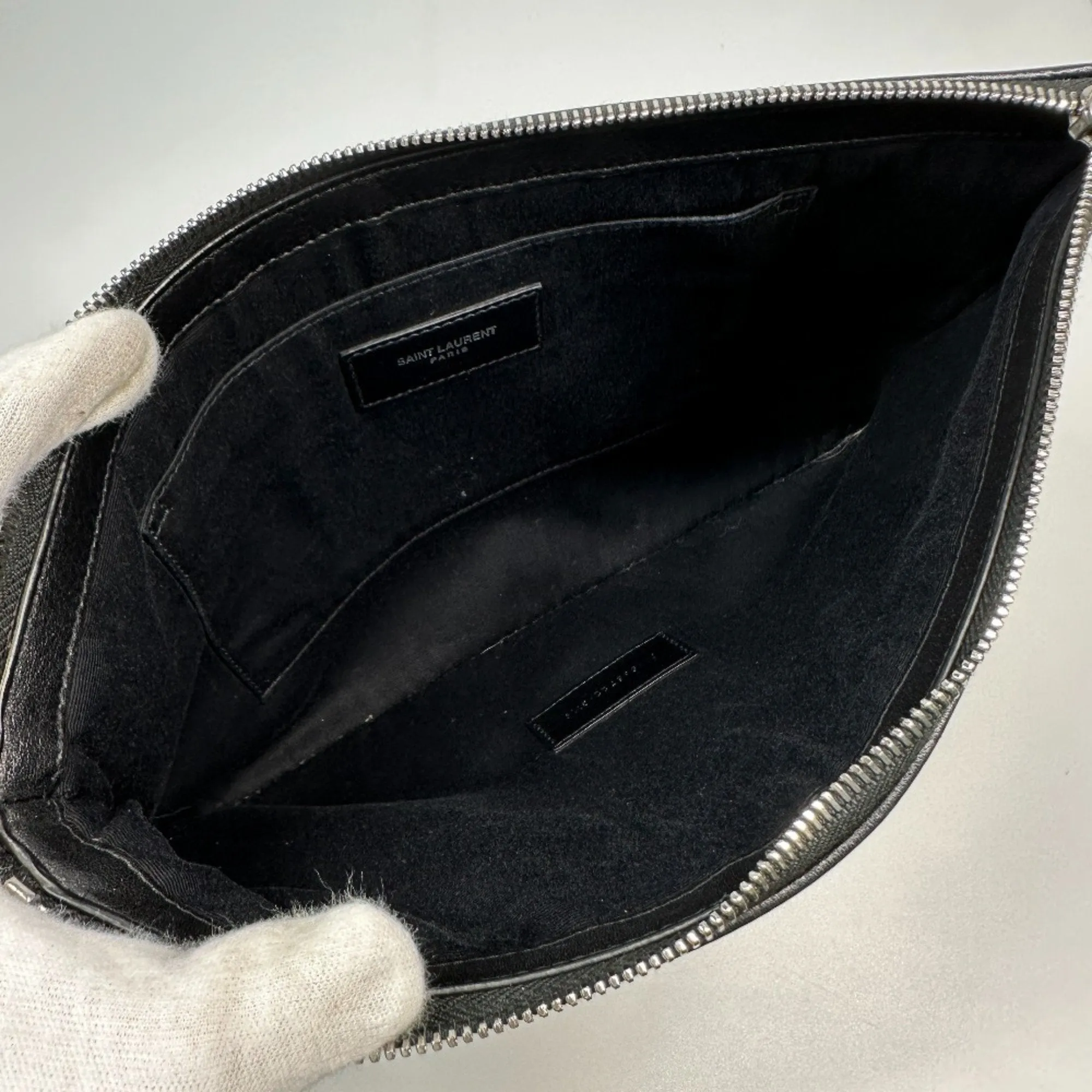 SAINT LAURENT Saint Laurent Paris 565722 Pouch RIVE GAUCHE Clutch Bag Coated Canvas Leather Men's Grey