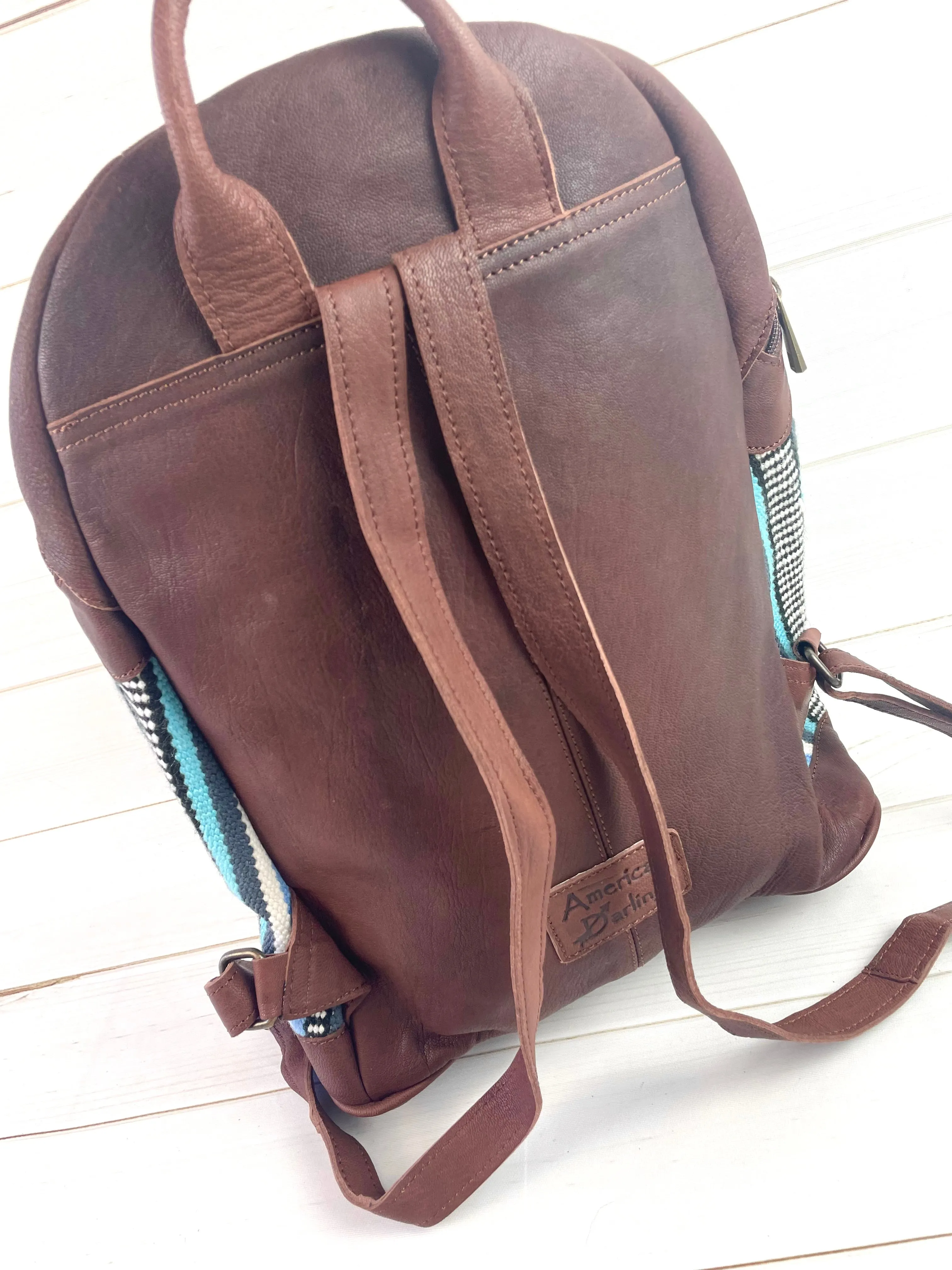 Sale! Monochromatic Blue Wool Pattern Leather Backpack
