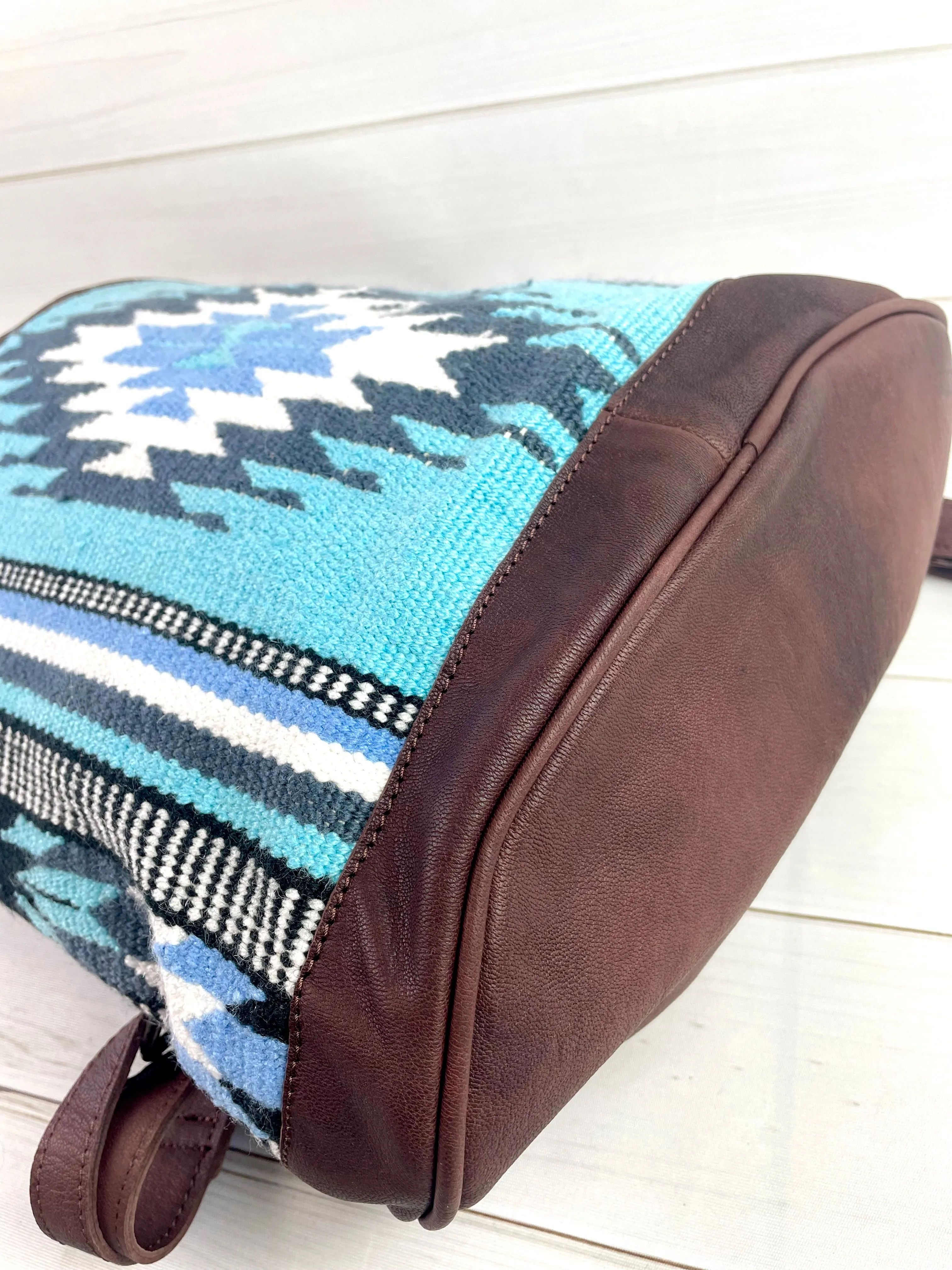 Sale! Monochromatic Blue Wool Pattern Leather Backpack
