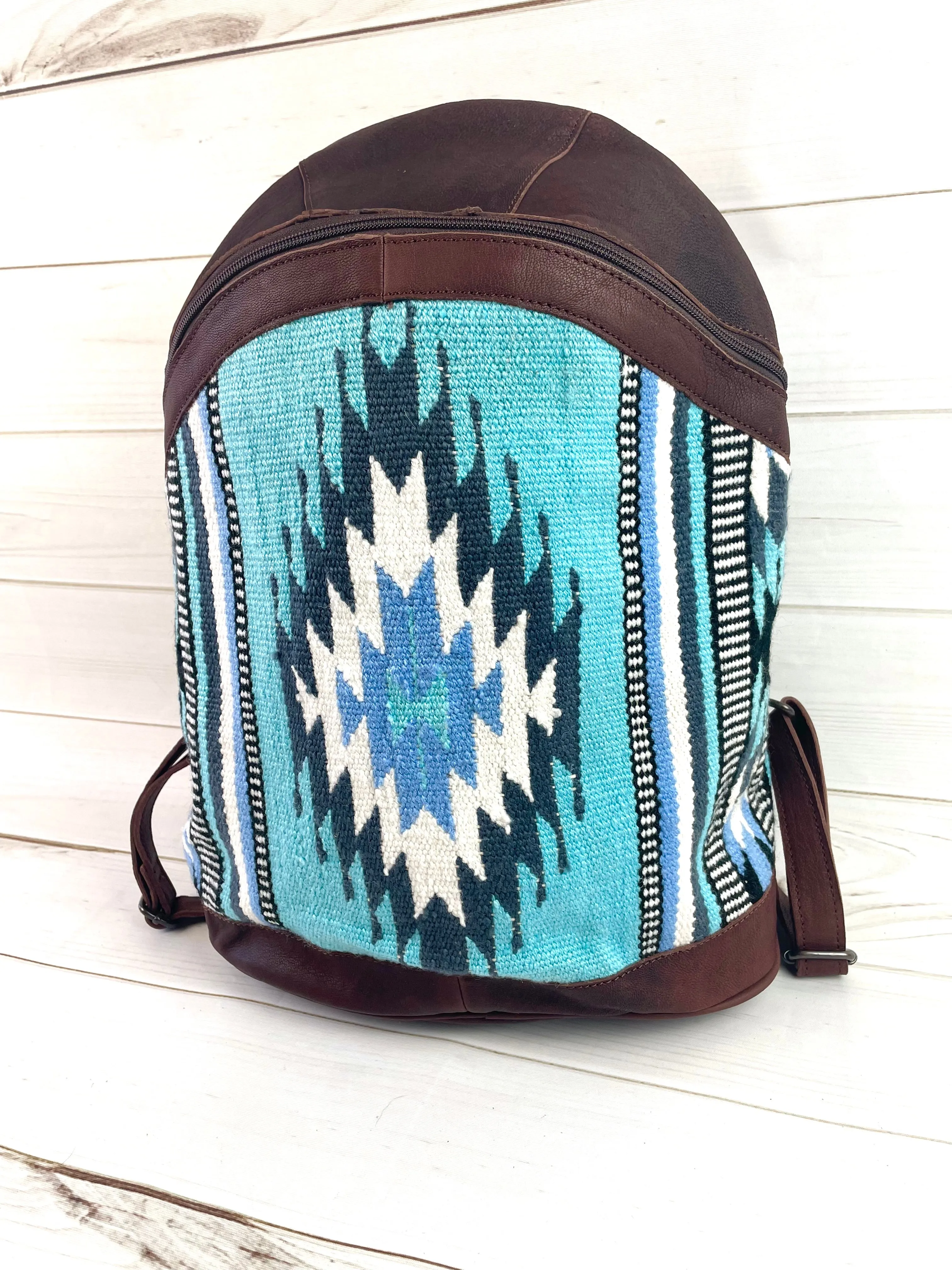 Sale! Monochromatic Blue Wool Pattern Leather Backpack