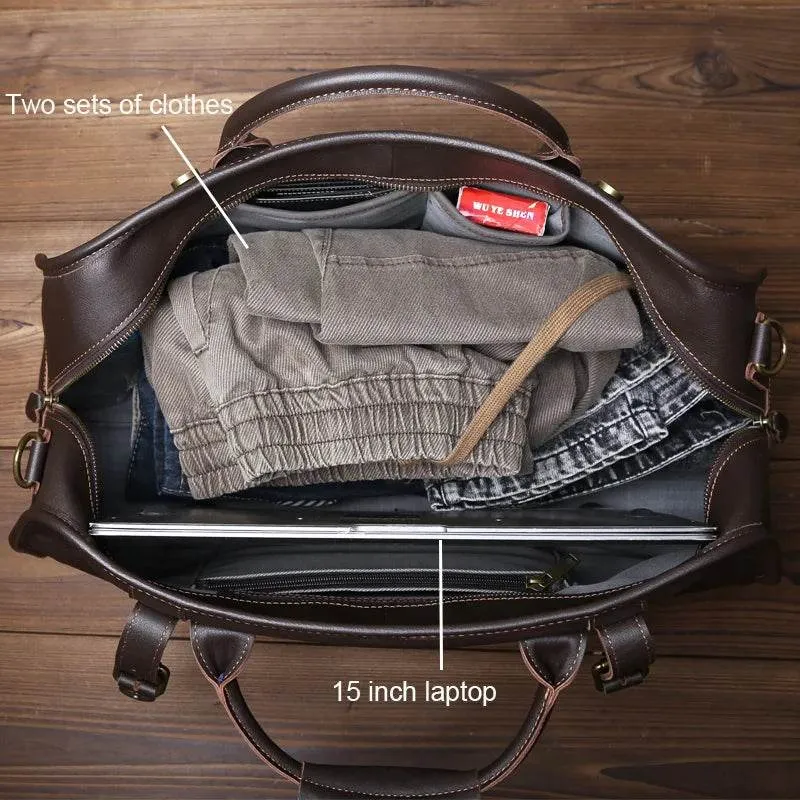 Short Distance Travel Genuine Leather Crossbody Travel Bag For Men's Top Layer Cowhide Large Capacity Casual Hand Luggage Bag