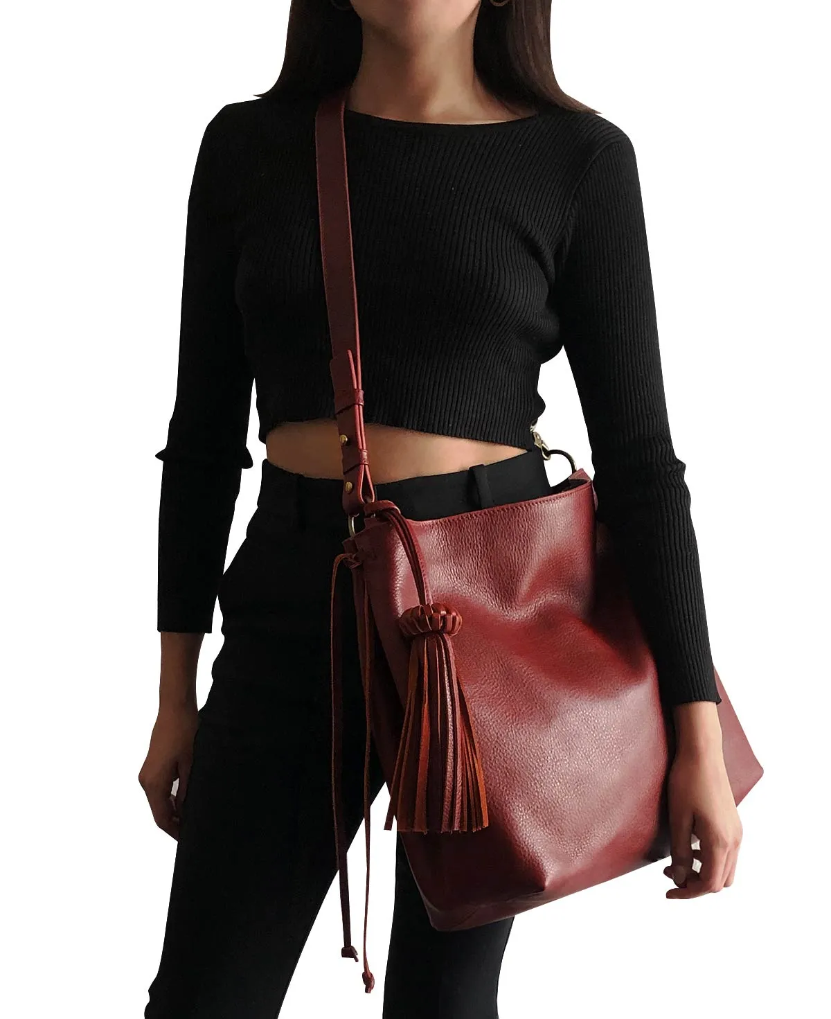 Shoulder Bag Bacalar Bis Burgundy / Maroon Leather