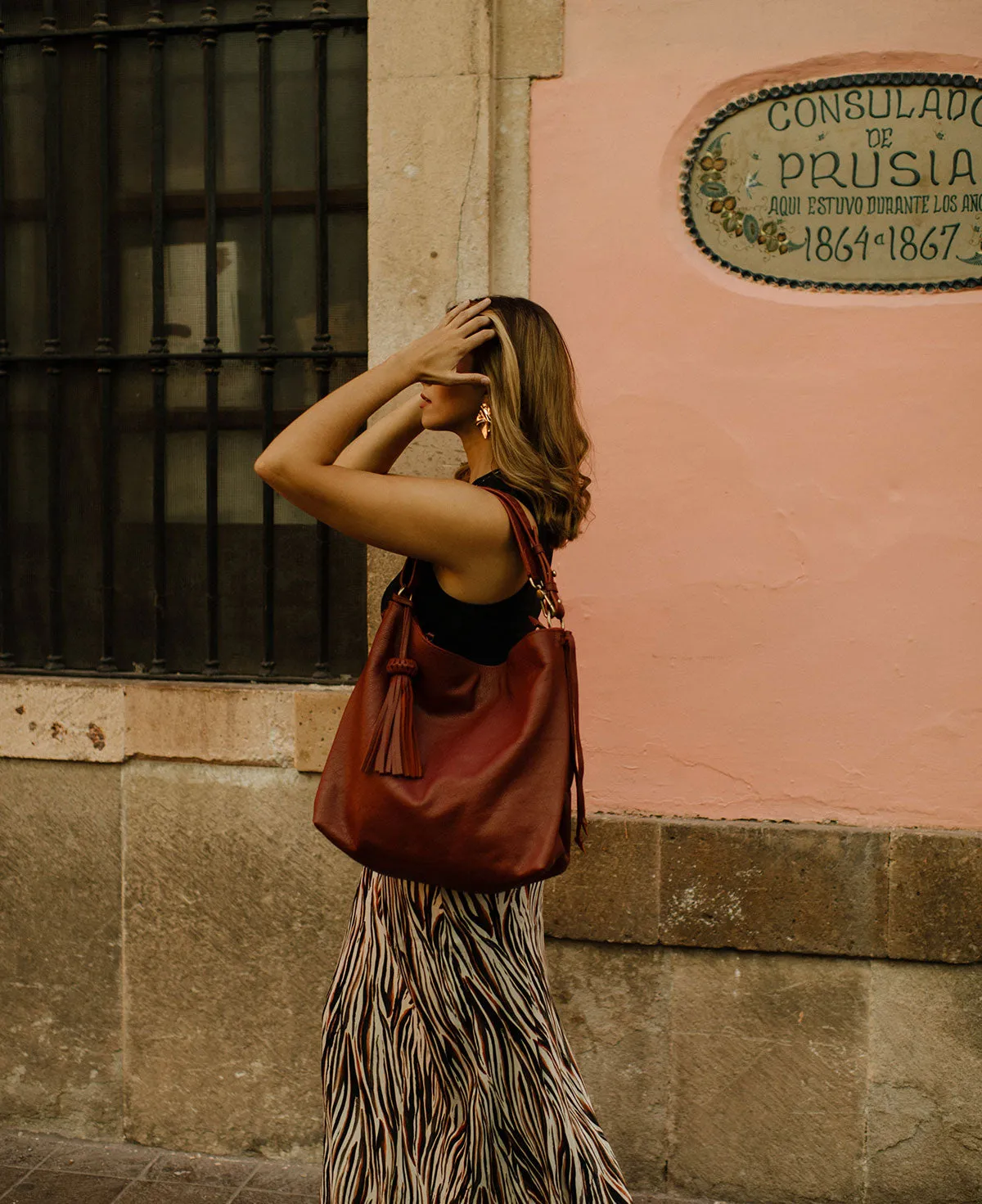 Shoulder Bag Bacalar Bis Burgundy / Maroon Leather