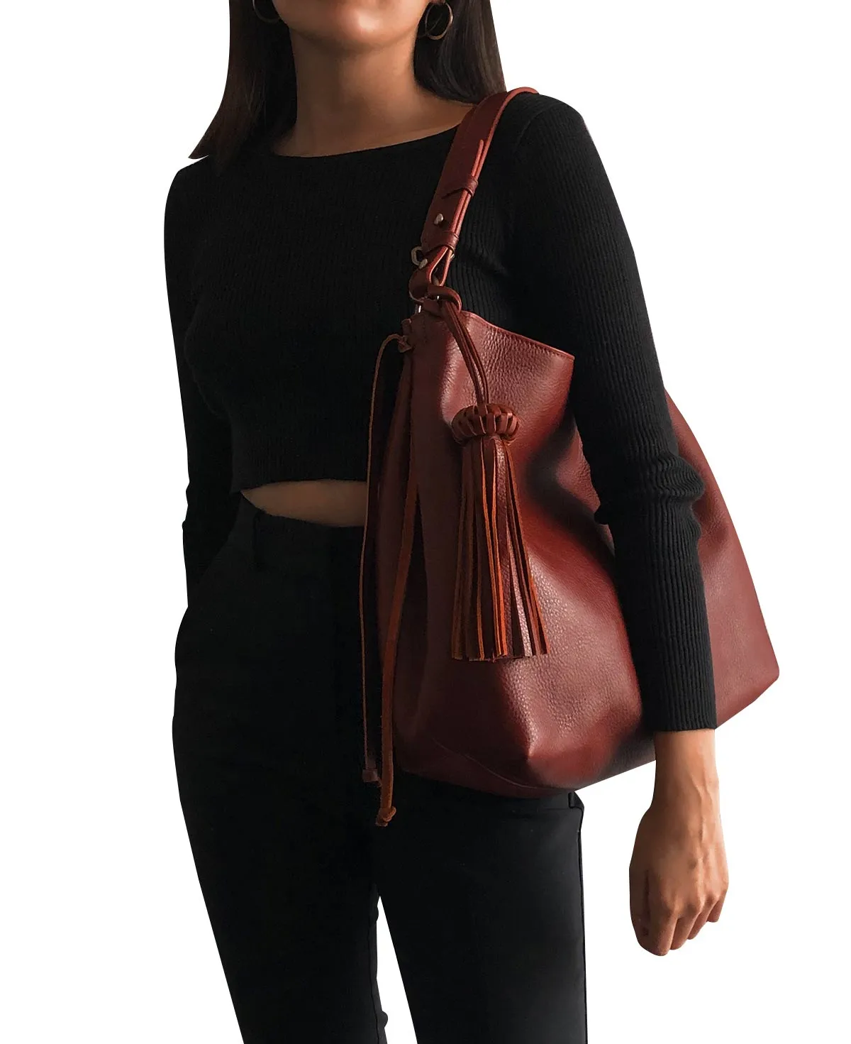 Shoulder Bag Bacalar Bis Burgundy / Maroon Leather