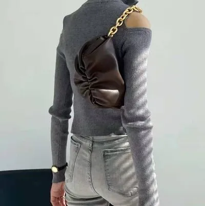 Small chest packs chains crossbody bags cow leather