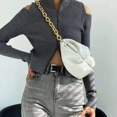 Small chest packs chains crossbody bags cow leather