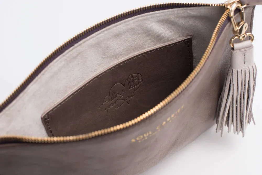 Smooth Gray Full Grain Leather Clutch