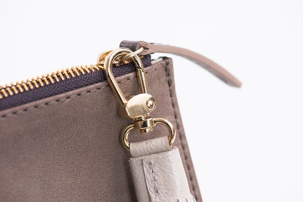 Smooth Gray Full Grain Leather Clutch