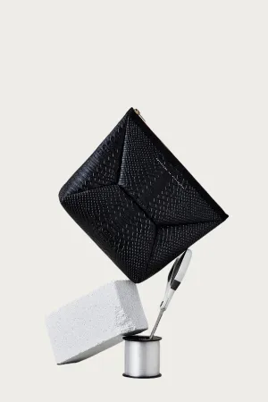 SNAKE-EFFECT LEATHER X-POUCH CLUTCH
