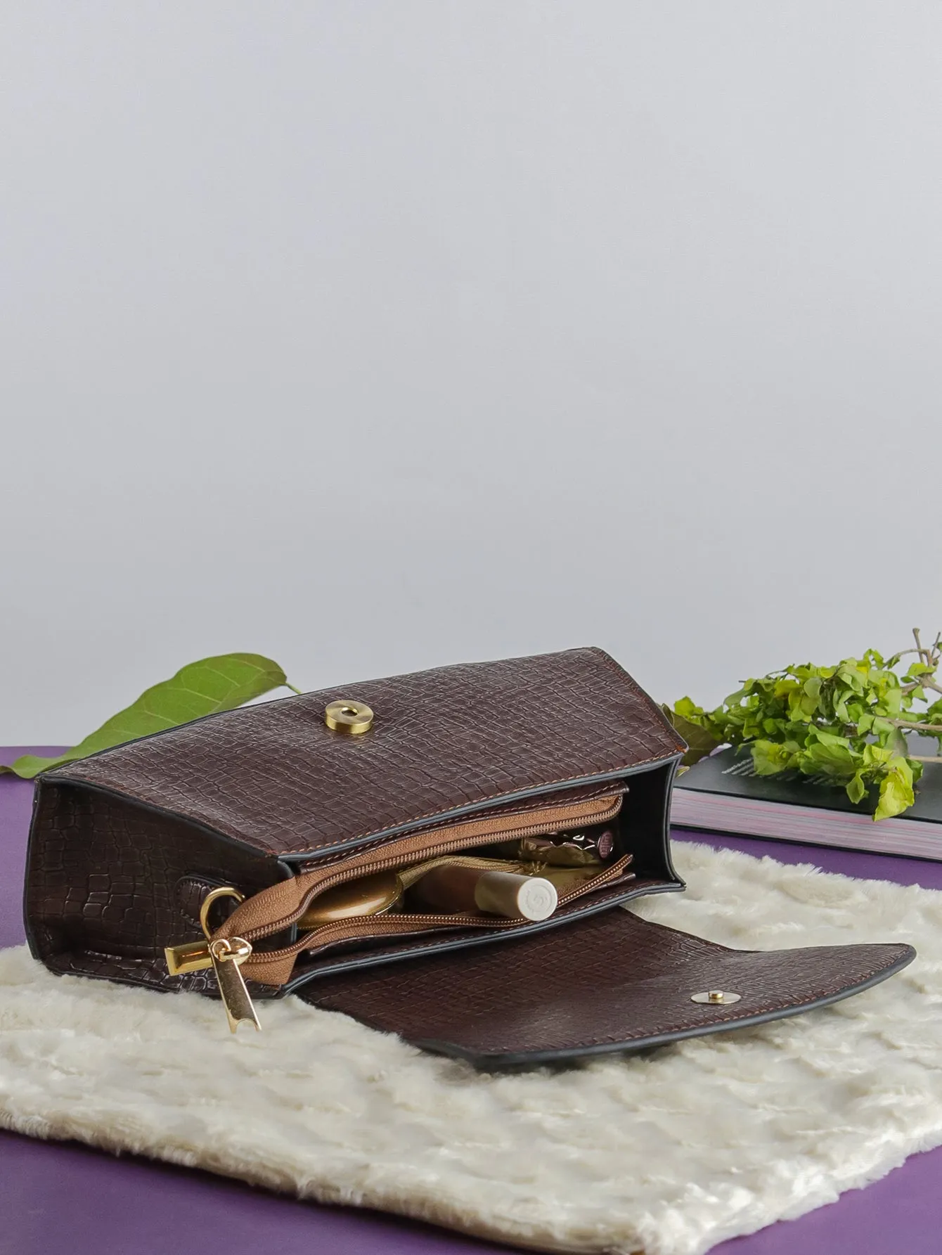Snakeskin Pattern Flap Chain Evening Bag - Coffee Brown - FD ⚡