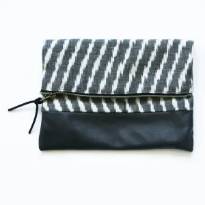 SOLD OUT Fold Over Clutch Black Leather Ikat Zipper Pouch Evening Clutch