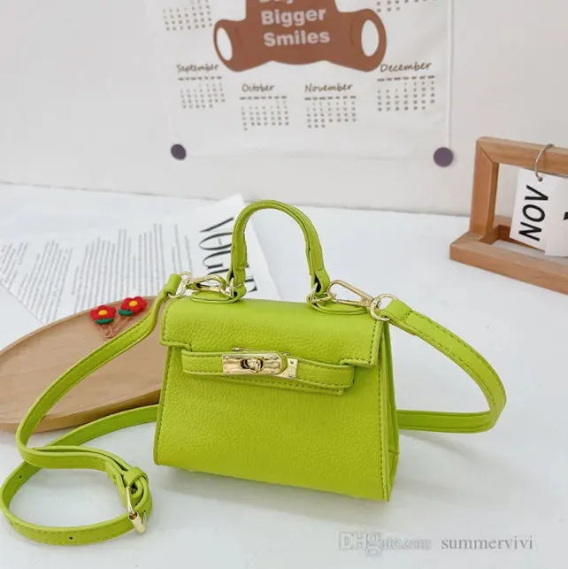 Spring Girls Candy Color Handbags Children Crossbody Lipstick Bag Old Kids PU Leather One-shoulder Bags Mini Purse