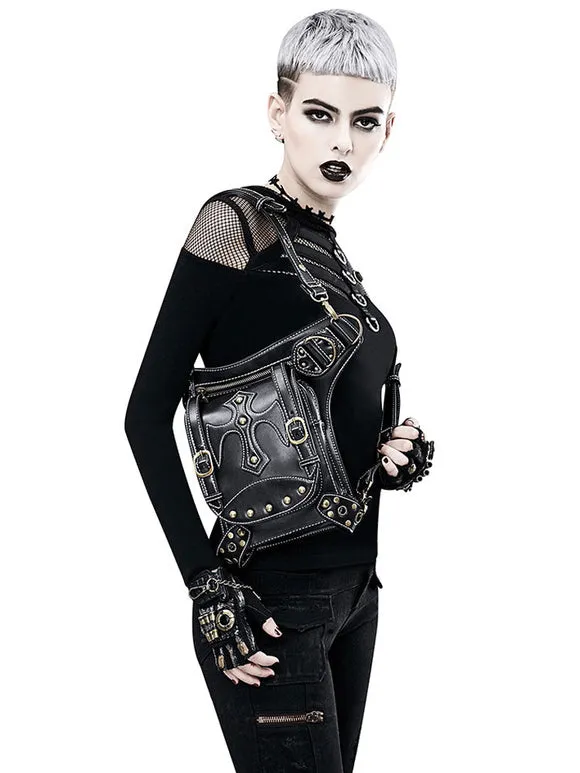 Steampunk Lolita Bag Black PU Leather Rivets PU Leather Backpack Gothic Lolita Accessories