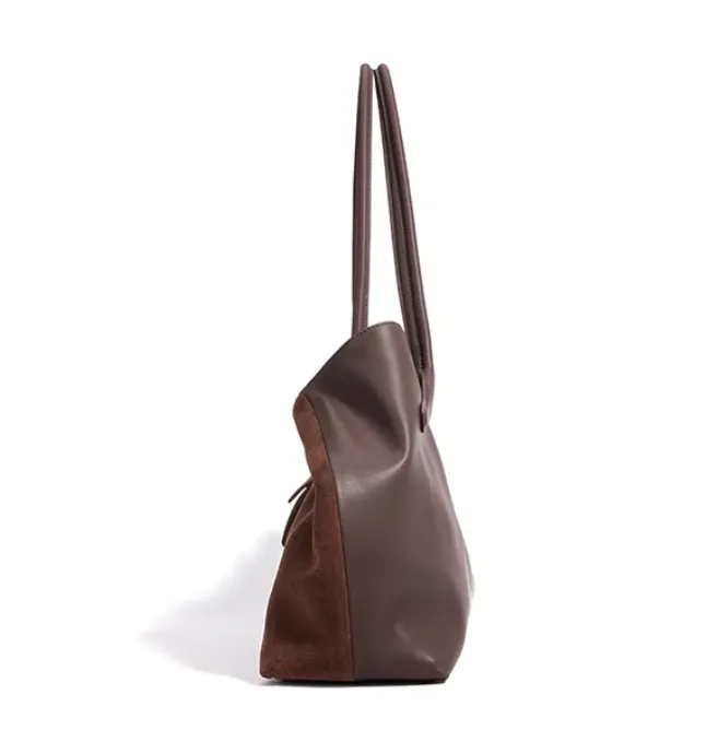 Suede and Leather Tote Bag with Detachable Pouch