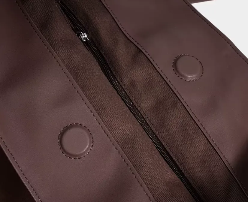 Suede and Leather Tote Bag with Detachable Pouch