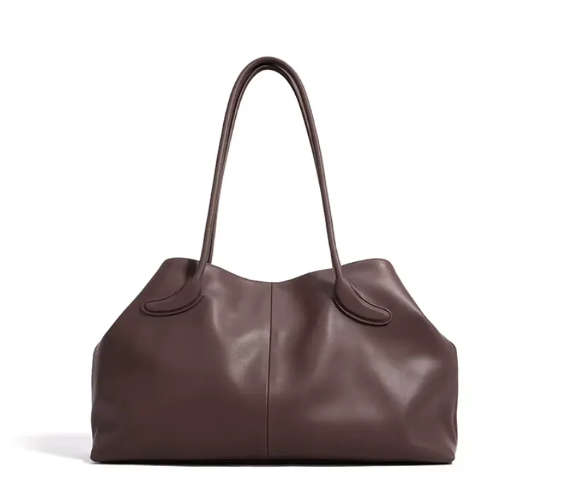 Suede and Leather Tote Bag with Detachable Pouch