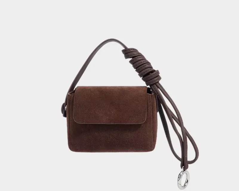 Suede and Leather Tote Bag with Detachable Pouch