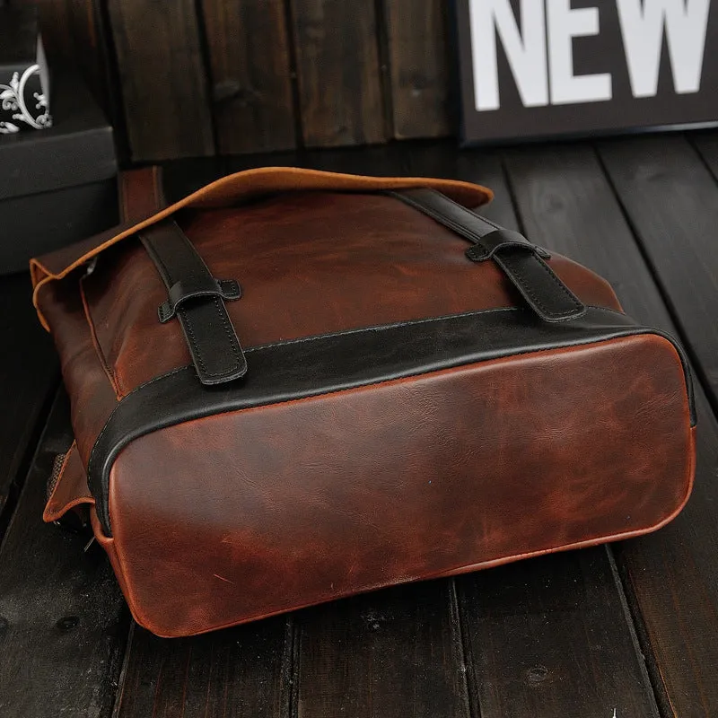 Summer men's backpacks, 2025 trendy bags, retro backpacks, middle school school bags, casual crazy horse leather men's bag manufacturers