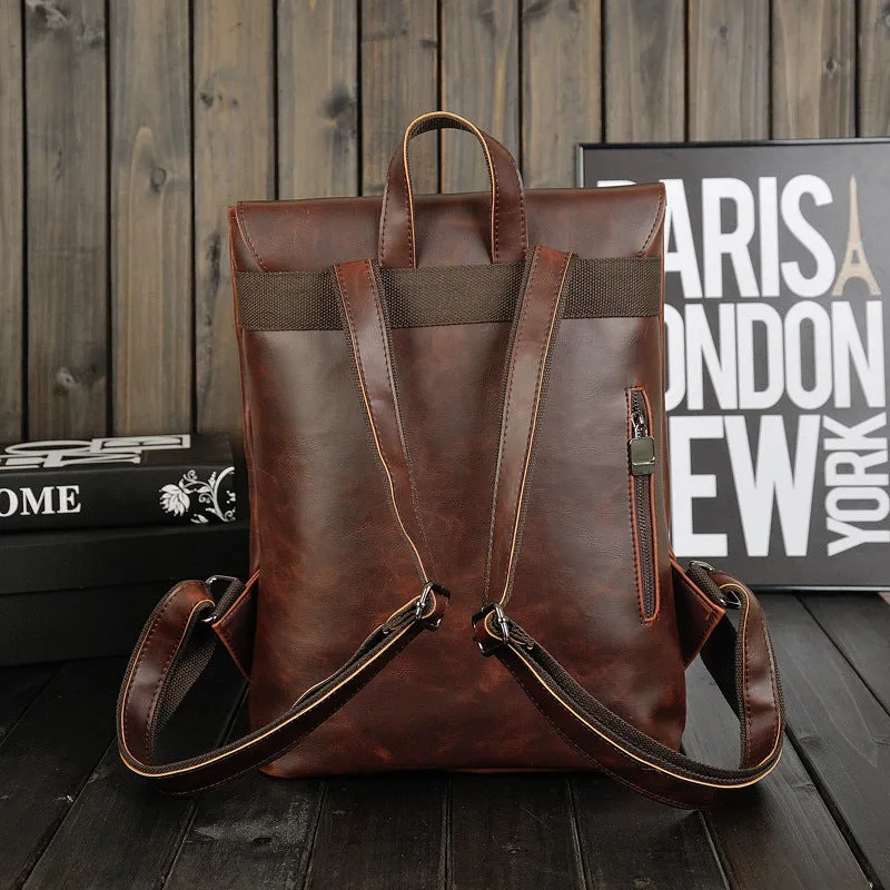 Summer men's backpacks, 2025 trendy bags, retro backpacks, middle school school bags, casual crazy horse leather men's bag manufacturers