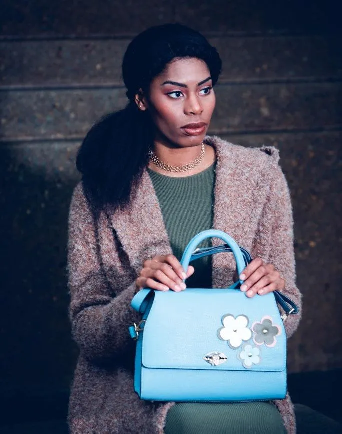 Tatum Handbag in Blue Pebble Grain Leather