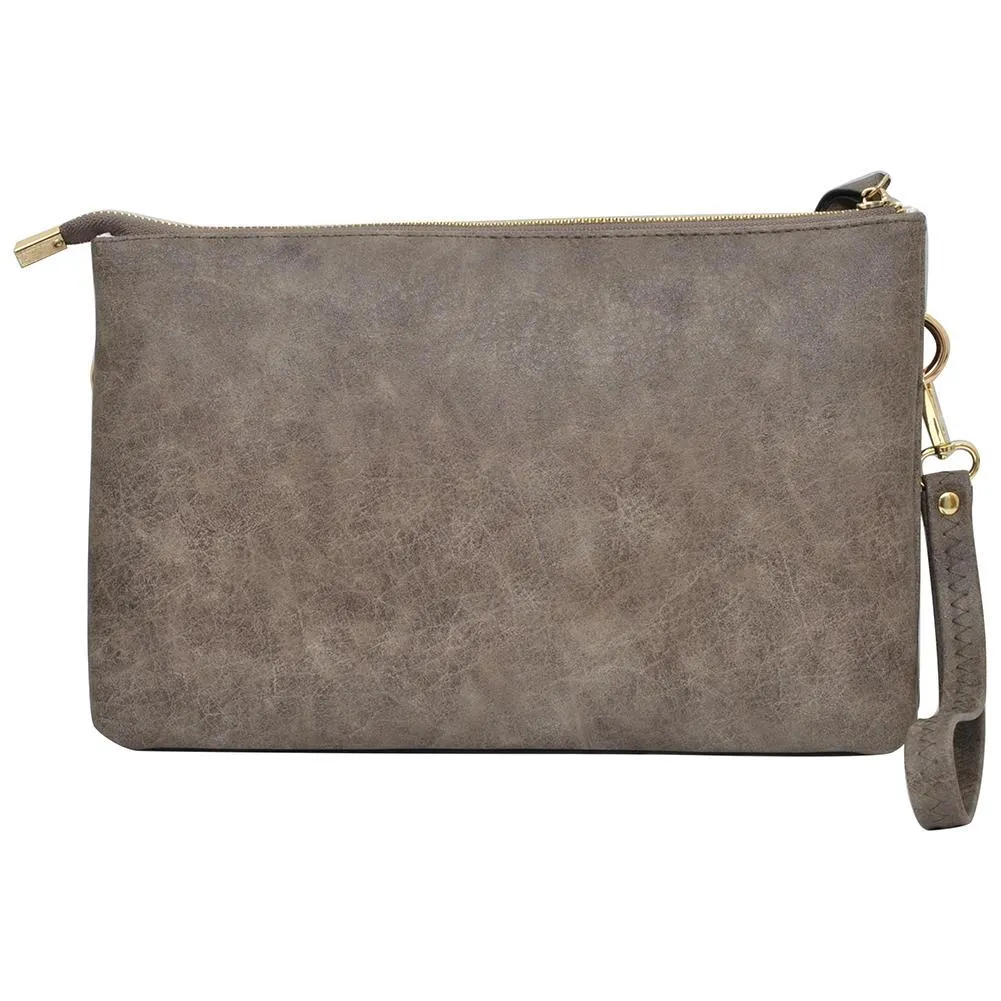 Taupe Grey NGIL Faux Leather Push Lock Clutch/Crossbody Bag