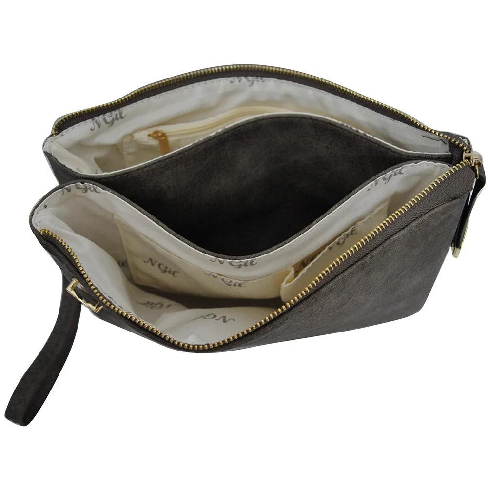 Taupe Grey NGIL Faux Leather Push Lock Clutch/Crossbody Bag