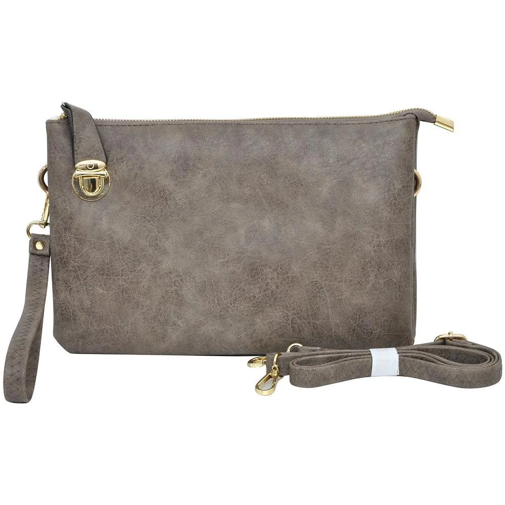 Taupe Grey NGIL Faux Leather Push Lock Clutch/Crossbody Bag