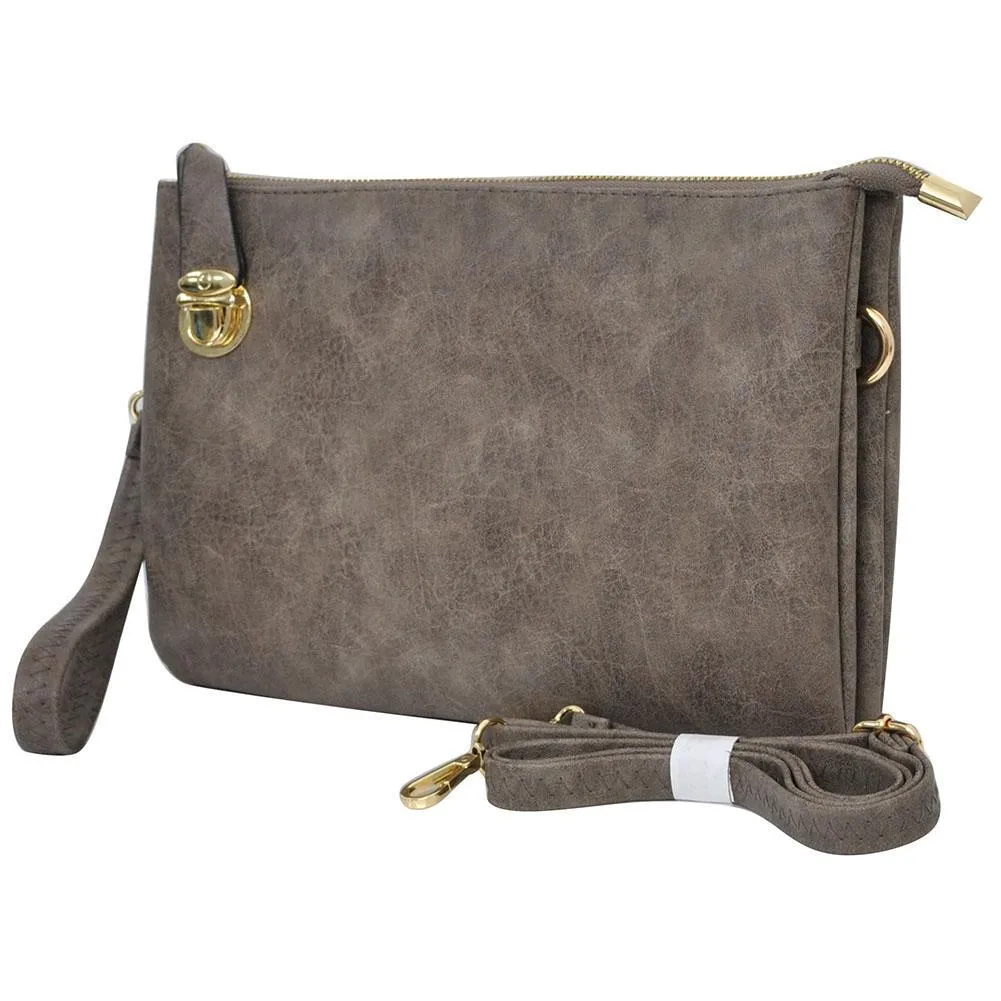 Taupe Grey NGIL Faux Leather Push Lock Clutch/Crossbody Bag