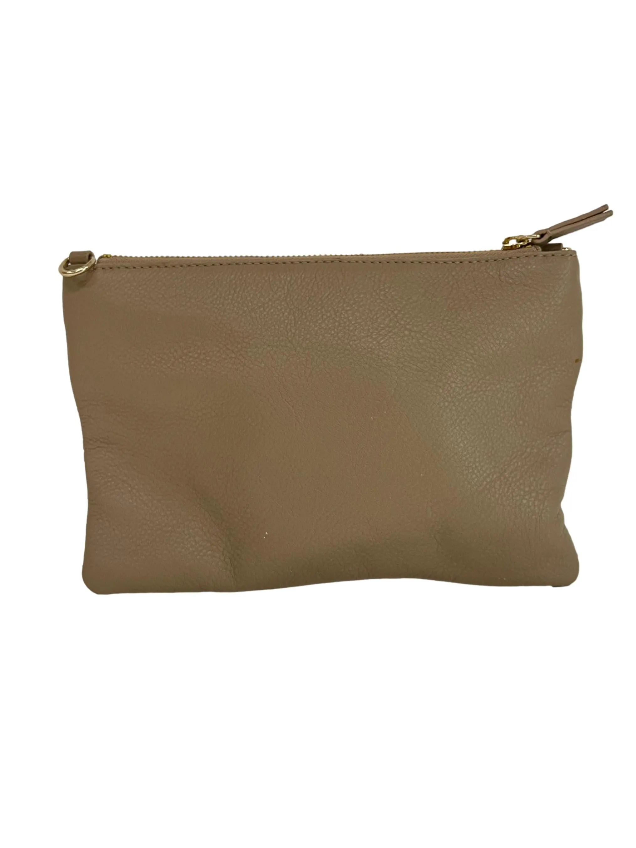 Taupe Laser Cut Detail Leather Crossbody Bag