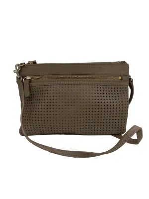 Taupe Laser Cut Detail Leather Crossbody Bag