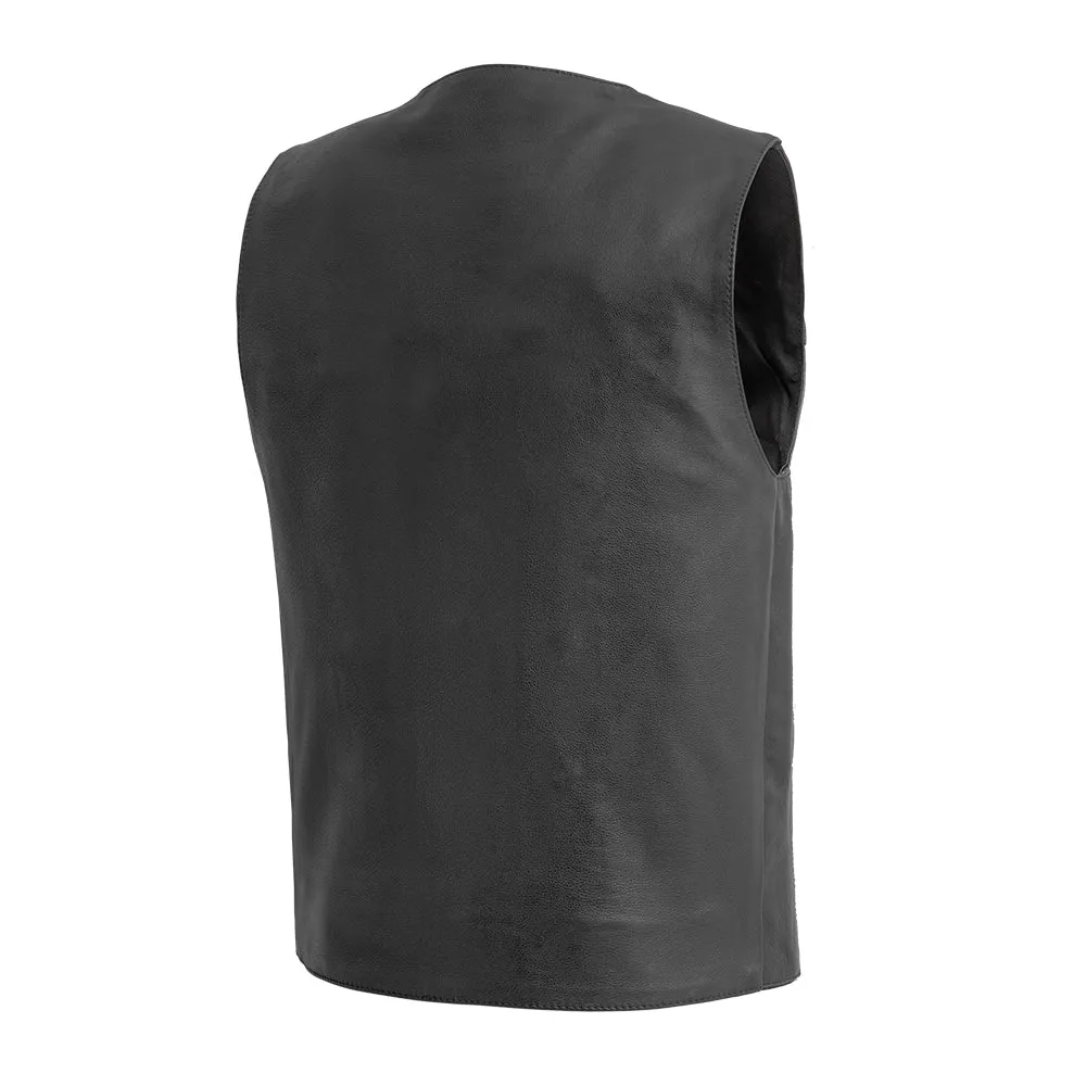 Texan Black Men's Motorcycle Western Style Leather Vest- Extreme Biker Leather