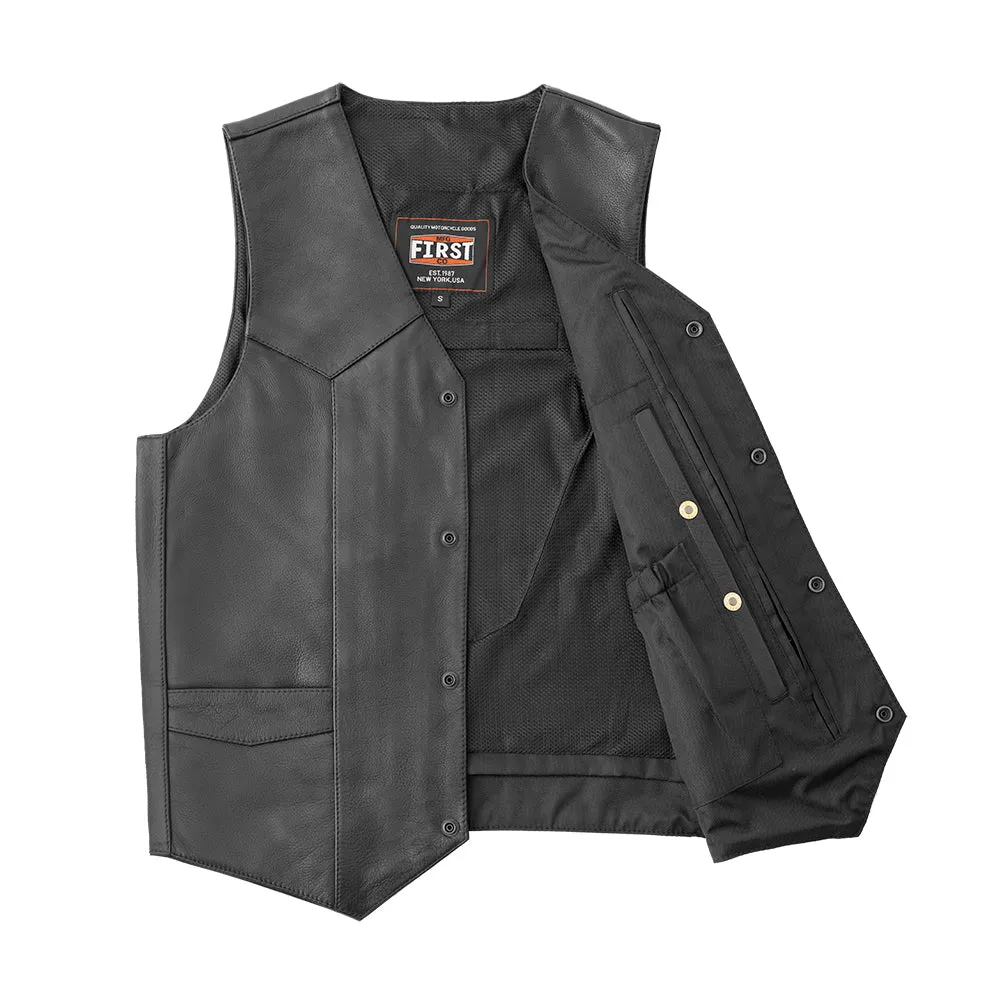 Texan Black Men's Motorcycle Western Style Leather Vest- Extreme Biker Leather