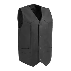 Texan Black Men's Motorcycle Western Style Leather Vest- Extreme Biker Leather